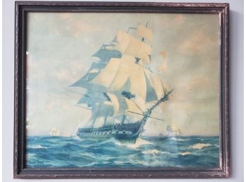 Gordon Grant Framed Print Of The Earlier 1927 Painting Of ' Old Ironsides' Clipper Ship (USS Constitution)