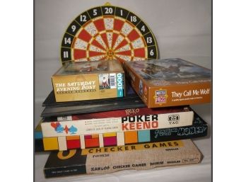 Lot Of FUN Vintage Games, 6 Board Games, 2 Puzzles & A Dart Board
