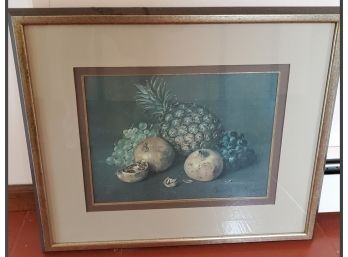 Framed Still Life Pomegranites, Grapes & Pineapple Print From The Academy Arts In Chicago, Illinois