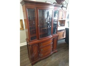 China Cabinet, Dark Stained Wood And Glass, Brass Fittings
