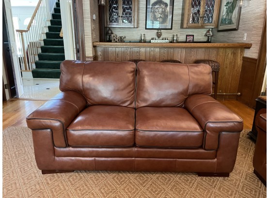 Cognac Pebbled Leather Two Seat Sofa