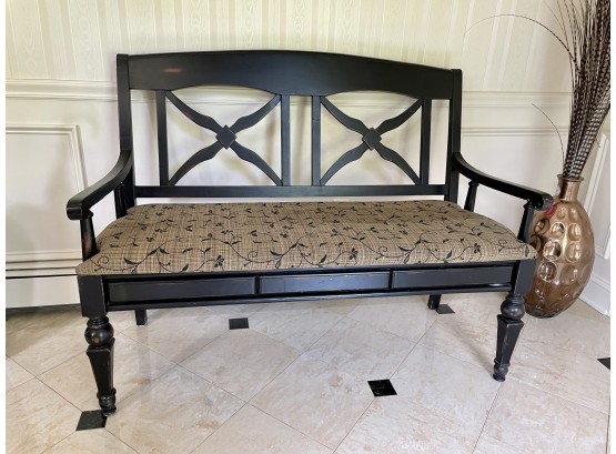 Solid Wood Cross Back Two Seater Arm Bench