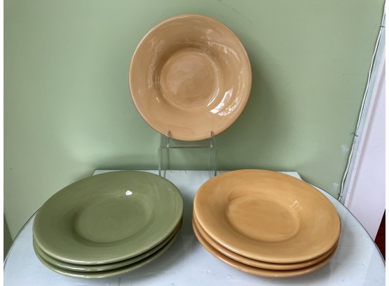 Pottery Barn Sausalito Dinner Plates In Moss Green & Amber Yellow