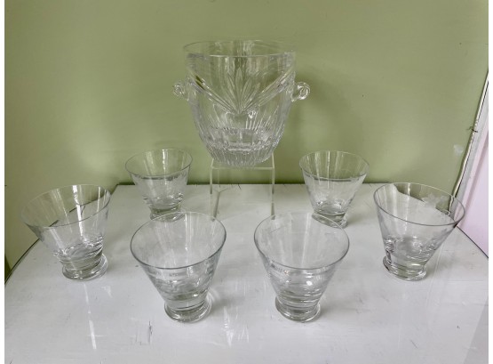 Waterford Crystal Ice Bucket & Six Etched Glasses