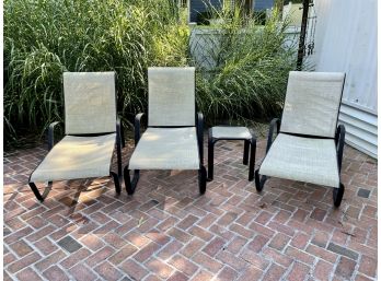 Three Outdoor Chaise Lounges & Side Table