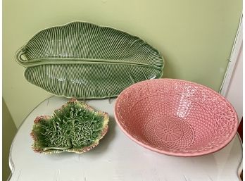 Bordallo Pinheiro Leaf Platters & Bowl, Made In Portugal