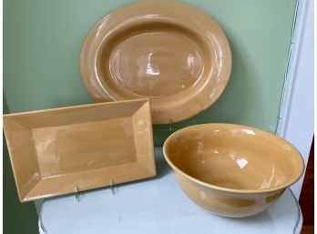 Pottery Barn Sausalito Platters & Deep Bowl In Amber Yellow