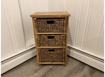 Bamboo Storage Tower With Three Woven Basket Drawers