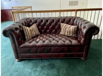 Chesterfield Tufted Sofa With Scroll Arms & Nail Head Trim