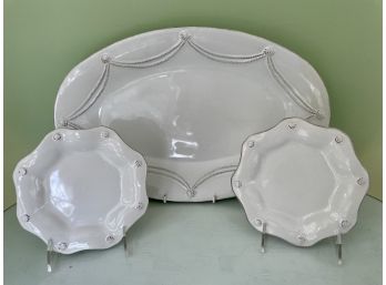 Juliska Berry & Thread Oval Platter And Two Scalloped Edge Plates