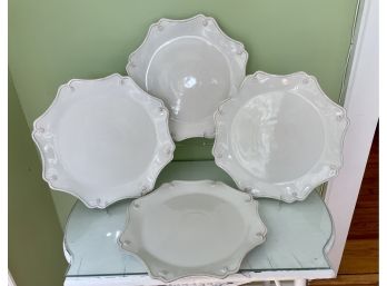 Four Juliska Berry & Thread Oversized Plates / Chargers With Scalloped Edge