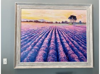 Wall Sized Framed Textured Print Of Rows Of Lavender At Sunset 5' 9' X 4' 9'