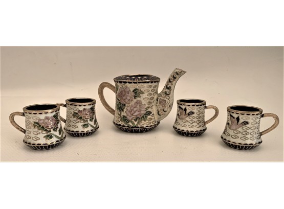 Miniature Cloisonn Tea Pot & Demitasse Cups