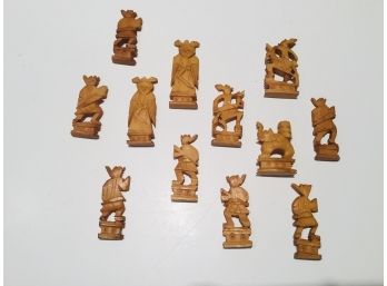 Group Of 12 Vintage Asian Bone Chess Pieces