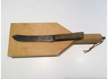 Antique Sheffield Knife With Vintage Cutting Block