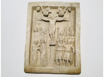Vintage Plaster Plaque Of A Gothic Crucifixion Scene