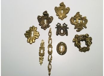 Group Of 9 Vintage European Bronze Key Escutcheons