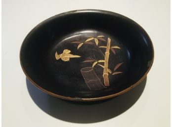 Vintage Japanese Lacquer Bowl With Gold Overlay