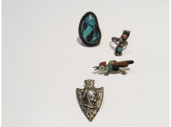 Four Vintage Native American Sterling Jewelry Pieces