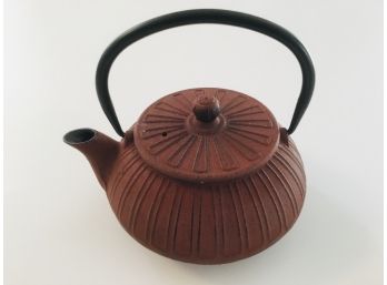 Asian Iron Tea Pot In Clay Tone Patina