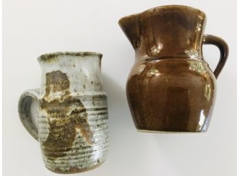 Two Vintage Studio Pottery Pitchers