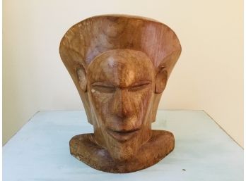 Vintage Carved Vesi Wood Signed Tribal Bust From Fiji