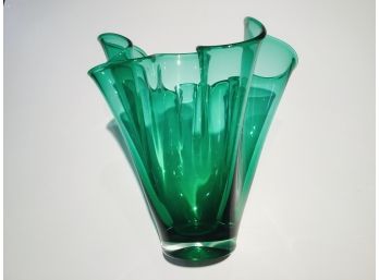 Vintage Green Glass Handkerchief Vase