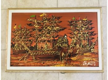 Signed Mid Century Light-Up Ship Painting