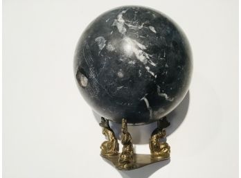 Vintage. Marble Sphere On Dolphin Stand