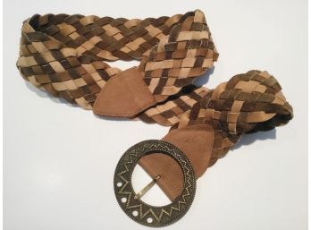 1970s Leather Woven Belt With Italian Buckle