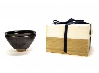 Glazed Ceramic Tea Bowl With Original Box And Makers Mark