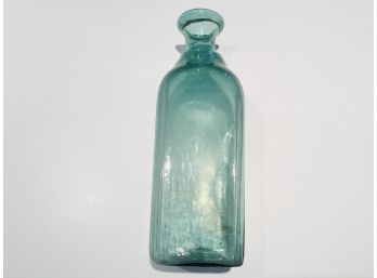 Very Early Antique Aquamarine Glass Bottle, Cracked