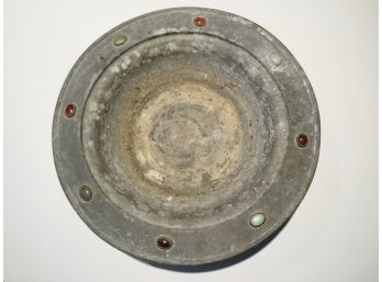 Old Pewter Garden Bowl With Colored Glass Inserts