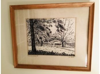 1968 Ink Drawing Of Fairfield University, Signed