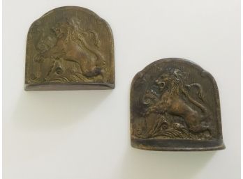 Pair Of Antique Bronze Lion Bookends