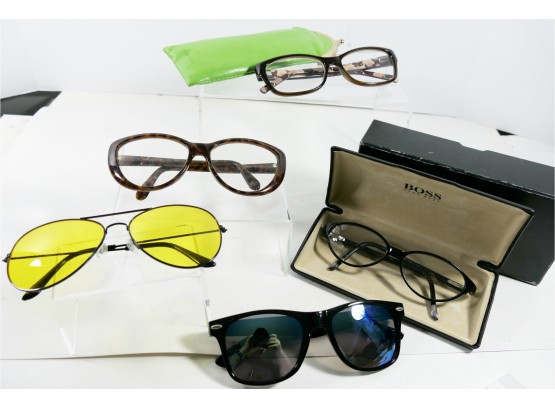 Lot Of 5 Pair Of Glasses - Including Hugo Boss And 2 Pair Of Kate Spade - Designer, Aviators, Sunglasses