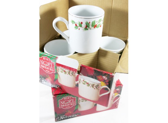 Lot Of 8 NEW IN BOX Noel Porcelain Mugs - Christmas Season Mugs