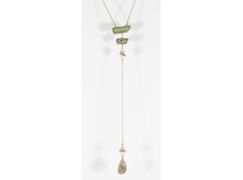 Necklace With Hanging Pendant And Three Gemstone Piece (Jade).