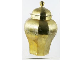 Brass Urn - 12' Tall With Embossed Pattern On Sides And Lid - 8 Sided Urn
