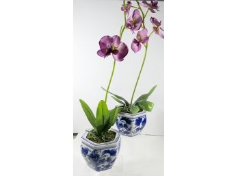 Pair Of Oriental Style Flower Pots - Vase Decorative