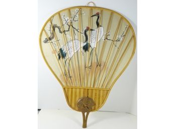 Vintage Chinese Wall Decor/Fan Featuring Cranes (for Good Luck)  22' Long