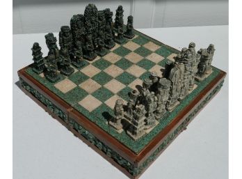 Aztec/Inca Composite Full Chess Set With Ornate Box - Stone Pieces Beautiful Detail