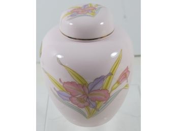 Pink 6' Tall Jar - Translucent Bone China - Made In Japan - Floral Design With Gold Accents