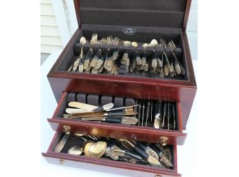 Large Set Of PCL Siam Brass Flatware - In Wooden Case With Serving Pieces 100  Pieces