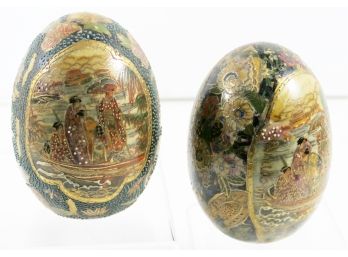 Pair Of Vintage Eggs (2 Identical)  4 1/4' Tall (Signed Made In China - Satsuma)