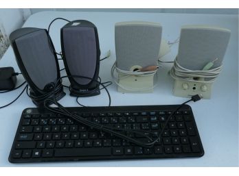 Dell Keyboard And Speaker Set And Harmon Kardon Computer Speaker Set