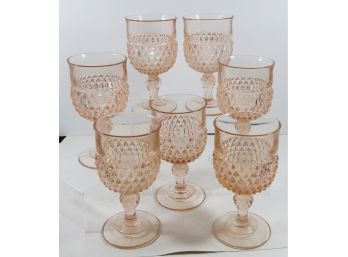 7 Rose - Pink Cut-Glass Glasses Goblets Excellent Condition