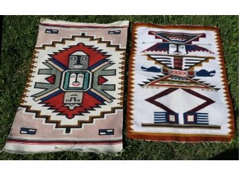 Pair (2 Each) Of Woven Aztec Design Rugs/Wall Hangings