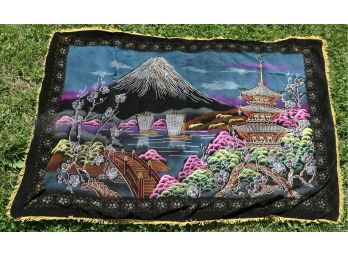 Large Tapestry Featuring Japanese Landmarks - Mt. Fuji, Pagodas And More
