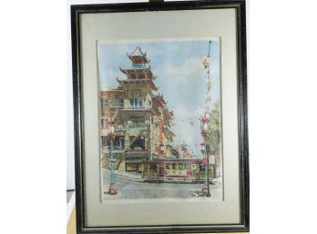 Don Davey - San Francisco China Town Cable/Trolley Car Print Matted And Framed